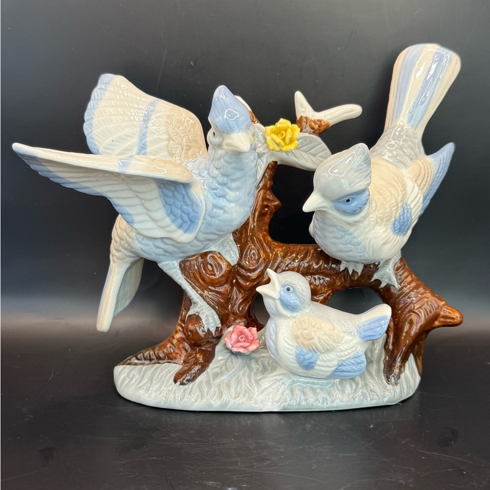 Porcelain Porcelain Blue Bird Family Figurine 7”